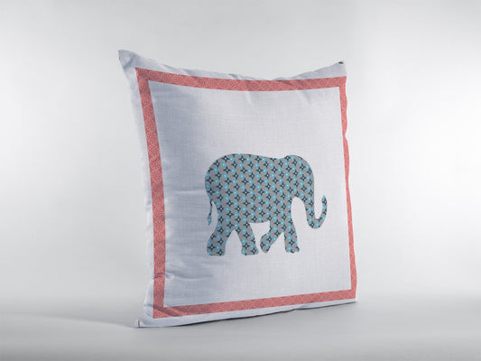 16” Blue Pink Elephant Zippered Suede Throw Pillow