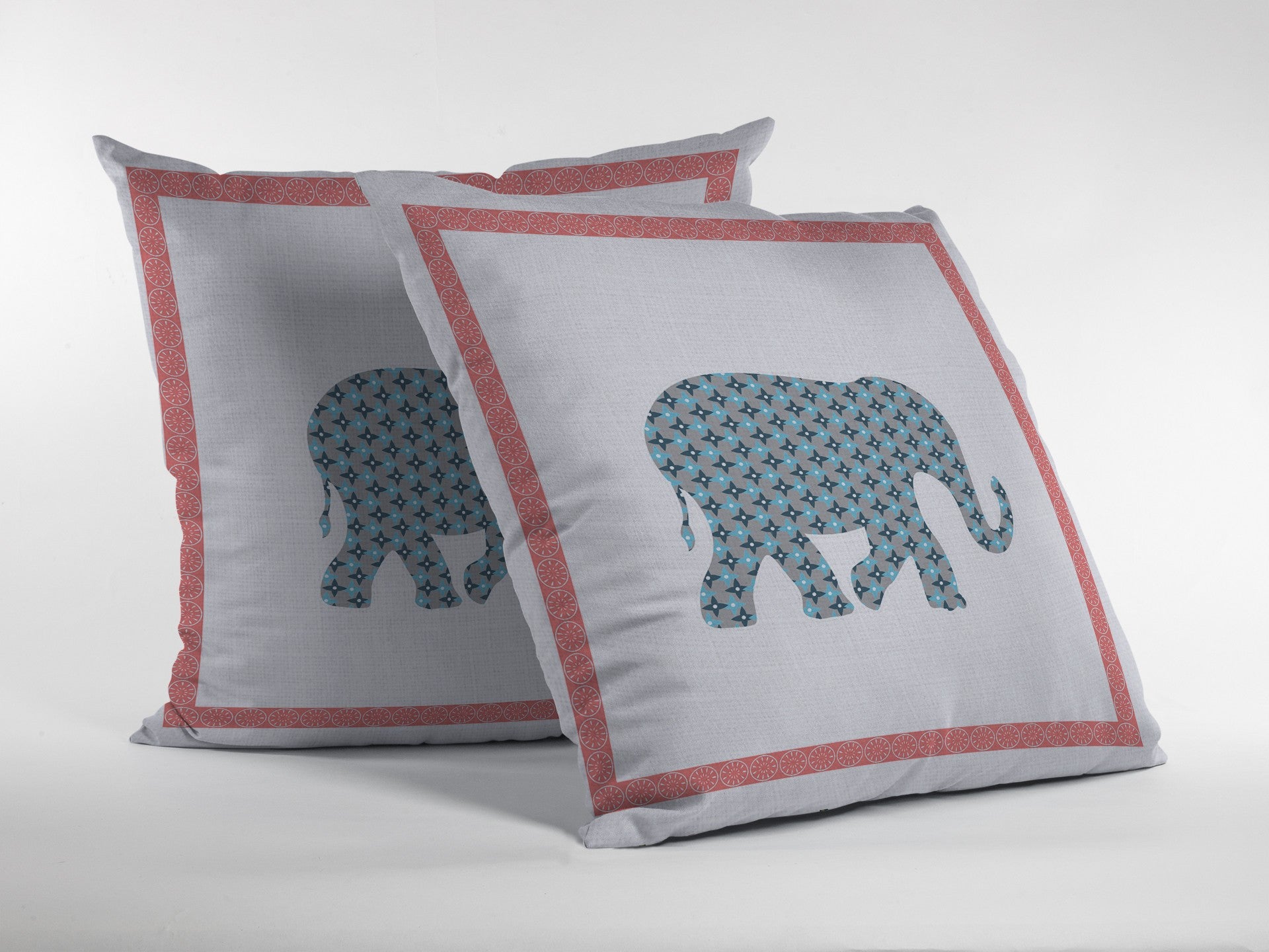 16” Blue Pink Elephant Zippered Suede Throw Pillow