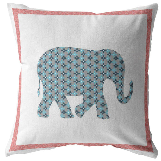 18” Blue Pink Elephant Zippered Suede Throw Pillow - Homeroots