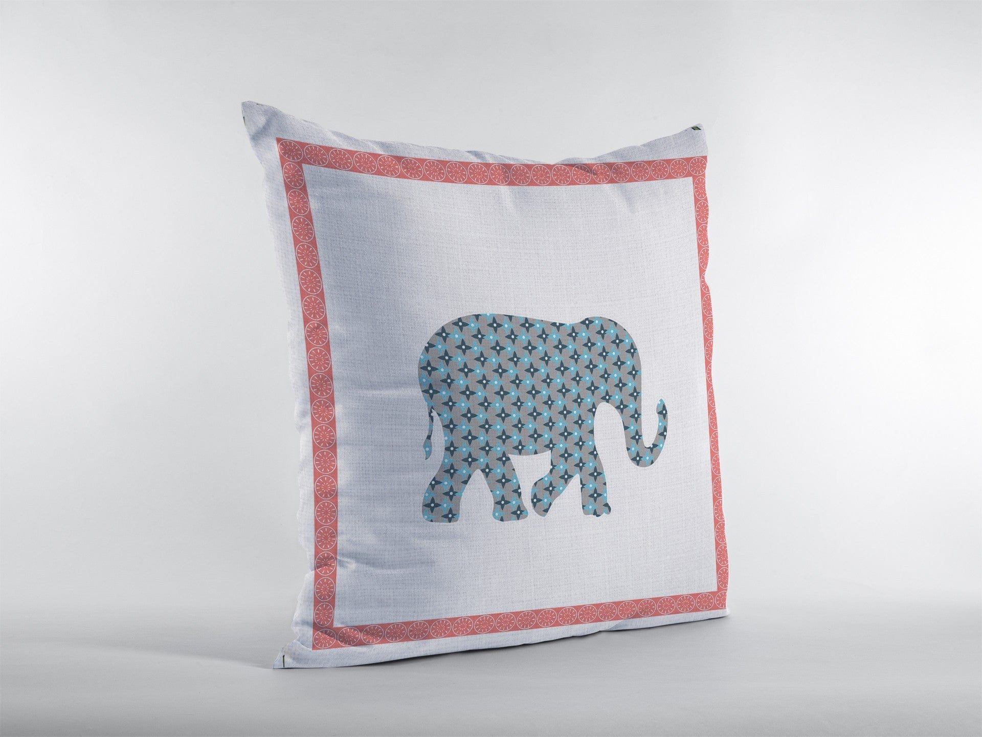 18” Blue Pink Elephant Zippered Suede Throw Pillow - Homeroots