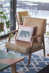 18” Blue Pink Elephant Zippered Suede Throw Pillow - Homeroots