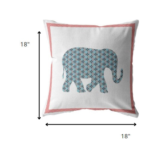 18” Blue Pink Elephant Zippered Suede Throw Pillow