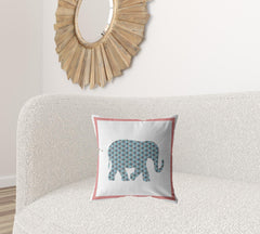 18” Blue Pink Elephant Zippered Suede Throw Pillow - Homeroots