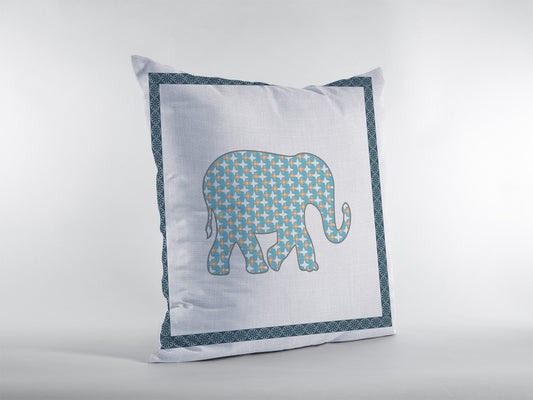 16” Blue White Elephant Zippered Suede Throw Pillow