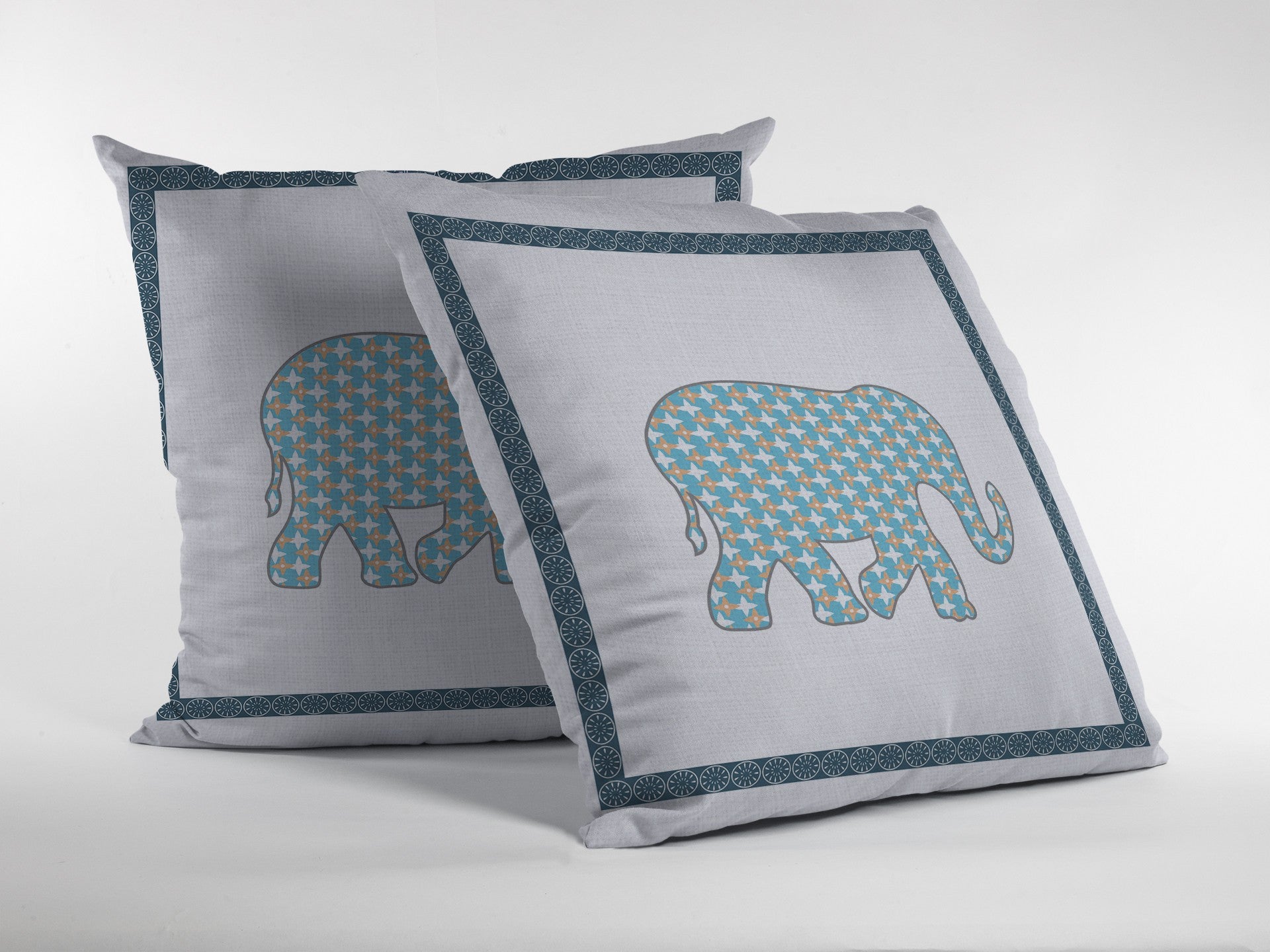 16” Blue White Elephant Zippered Suede Throw Pillow