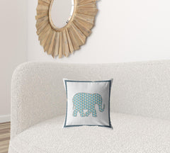 16” Blue White Elephant Zippered Suede Throw Pillow