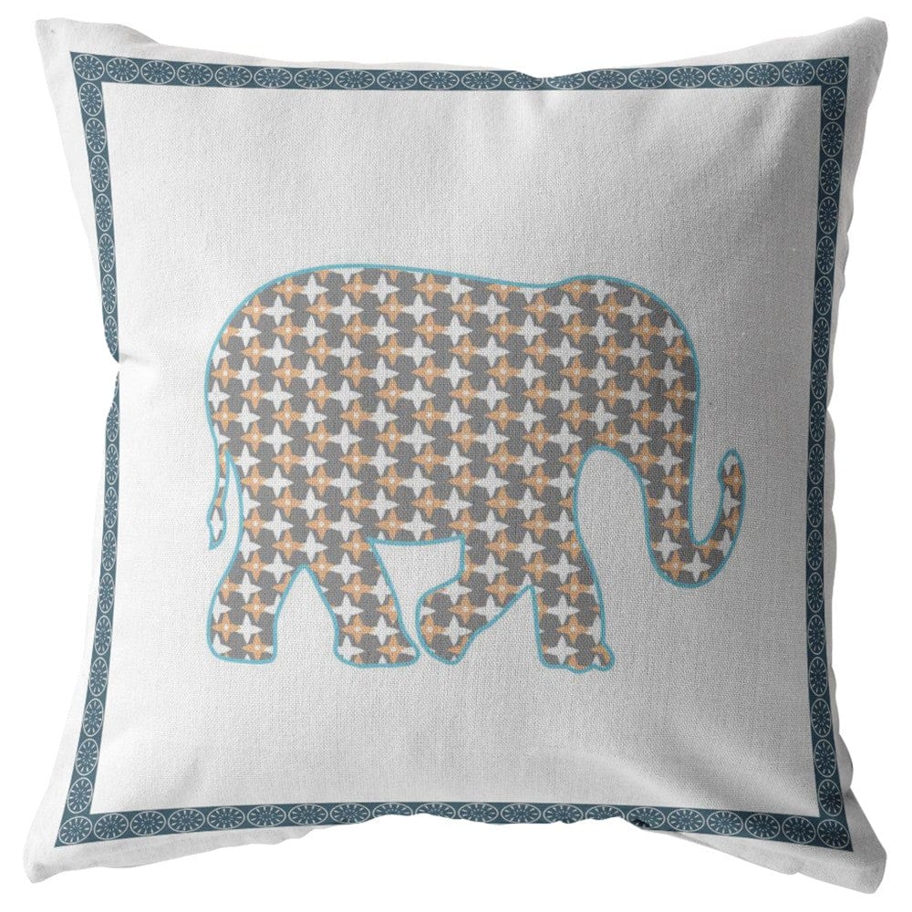 16” Gold White Elephant Zippered Suede Throw Pillow - Homeroots