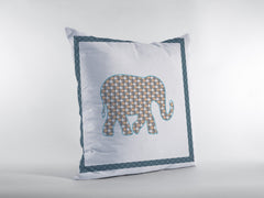 16” Gold White Elephant Zippered Suede Throw Pillow