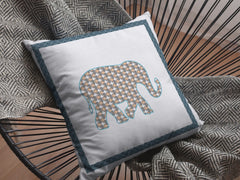 16” Gold White Elephant Zippered Suede Throw Pillow