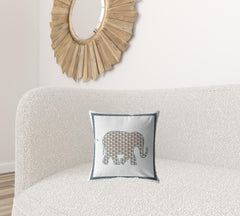 16” Gold White Elephant Zippered Suede Throw Pillow