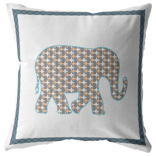 18” Gold White Elephant Zippered Suede Throw Pillow