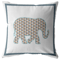 18” Gold White Elephant Zippered Suede Throw Pillow