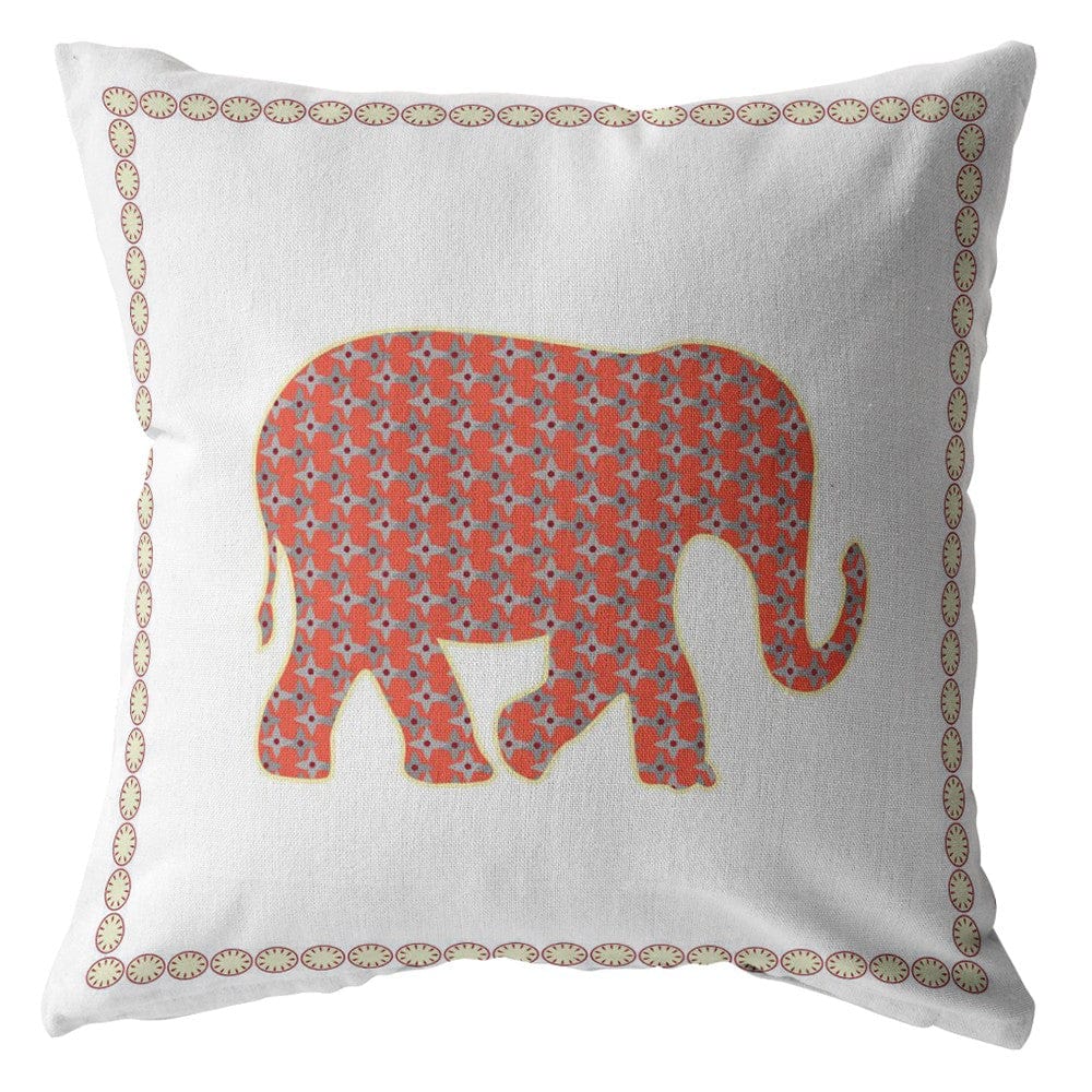 16” Orange White Elephant Zippered Suede Throw Pillow - Homeroots