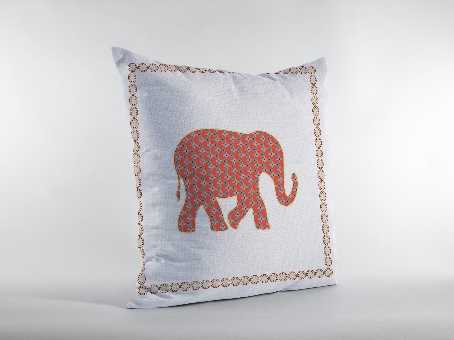 16” Orange White Elephant Zippered Suede Throw Pillow