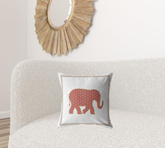 18” Orange White Elephant Zippered Suede Throw Pillow