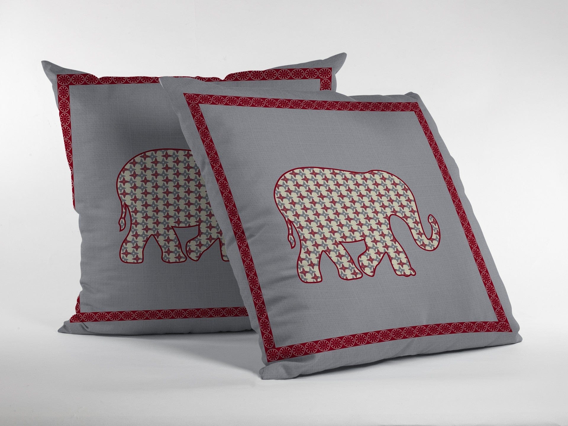 16” Red Gray Elephant Zippered Suede Throw Pillow - Homeroots