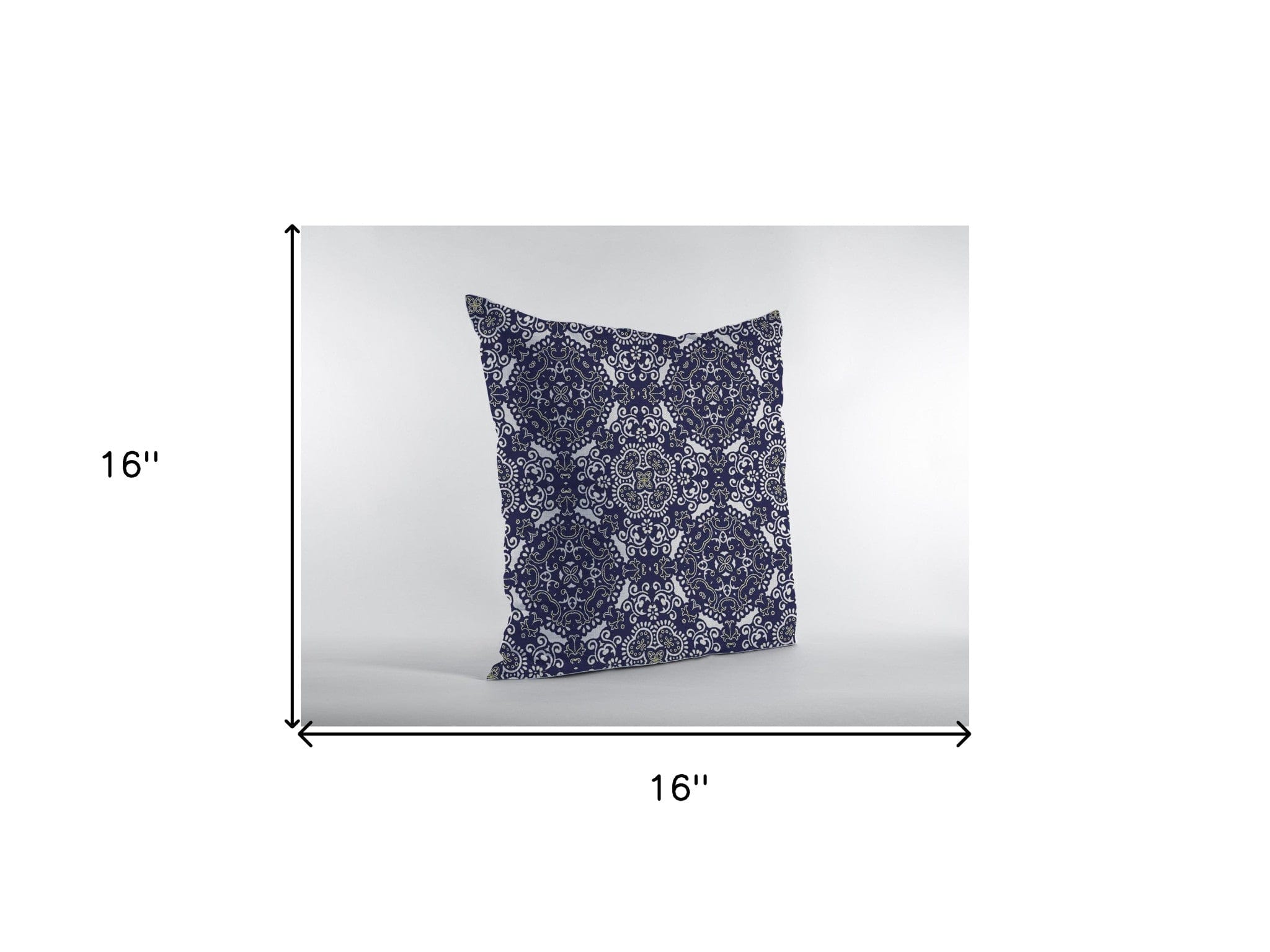 16" Navy Boho Pattern Zippered Suede Throw Pillow - Homeroots