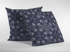 18" Navy Boho Pattern Zippered Suede Throw Pillow