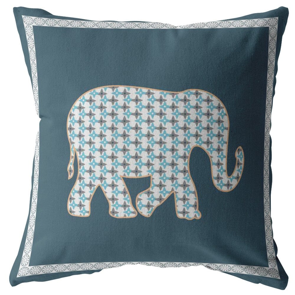 16” Spruce Blue Elephant Zippered Suede Throw Pillow - Homeroots