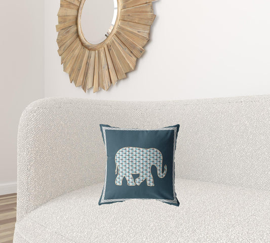 16” Spruce Blue Elephant Zippered Suede Throw Pillow - Homeroots