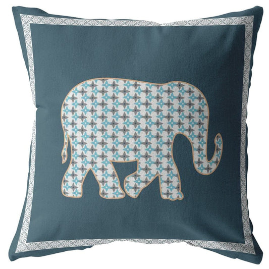 18” Spruce Blue Elephant Zippered Suede Throw Pillow - Homeroots