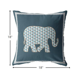 18” Spruce Blue Elephant Zippered Suede Throw Pillow