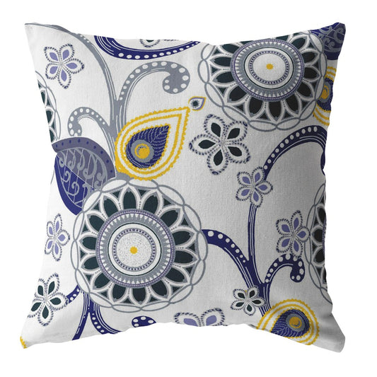 16” Navy White Floral Suede Zippered Throw Pillow