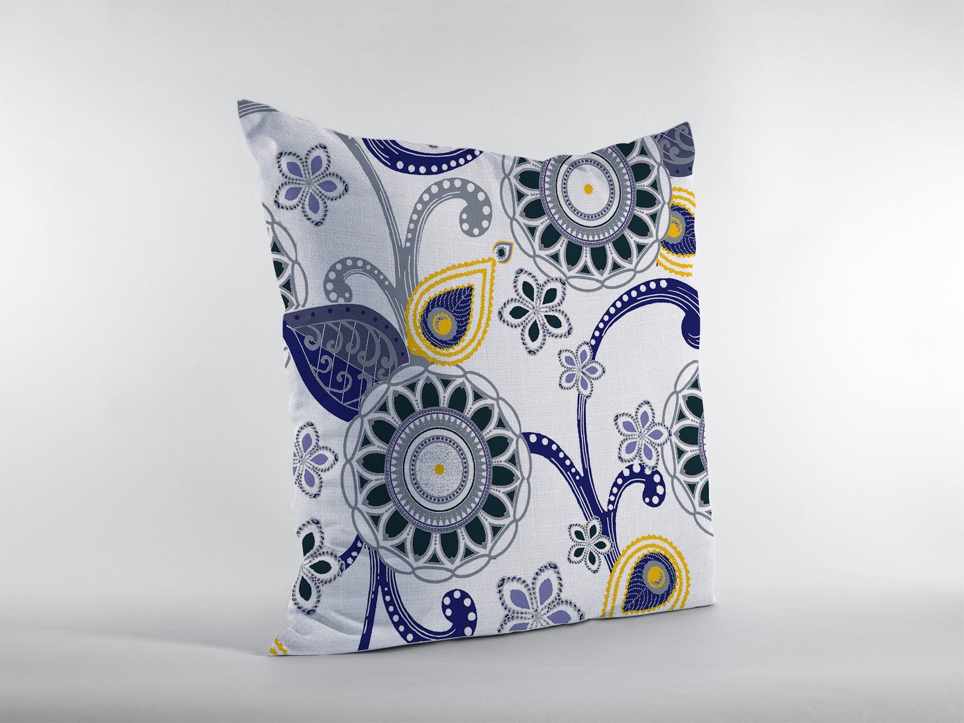 16” Navy White Floral Suede Zippered Throw Pillow