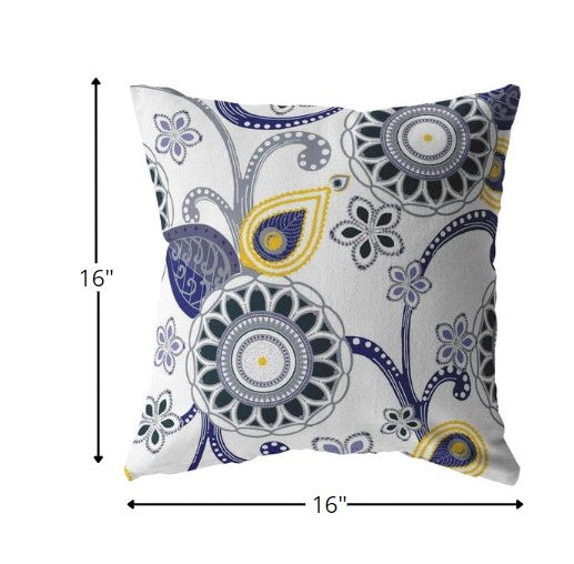 16” Navy White Floral Suede Zippered Throw Pillow