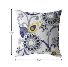 16” Navy White Floral Suede Zippered Throw Pillow