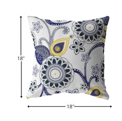 18” Navy White Floral Suede Zippered Throw Pillow