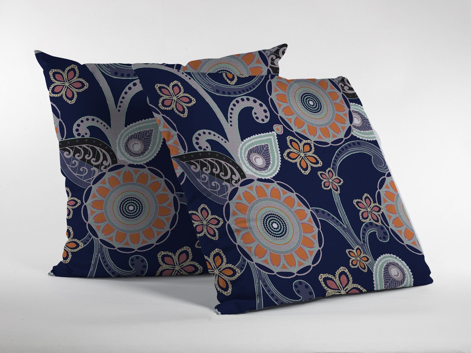 16” Indigo Orange Floral Suede Zippered Throw Pillow - Homeroots