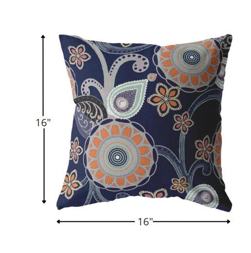 16” Indigo Orange Floral Suede Zippered Throw Pillow - Homeroots