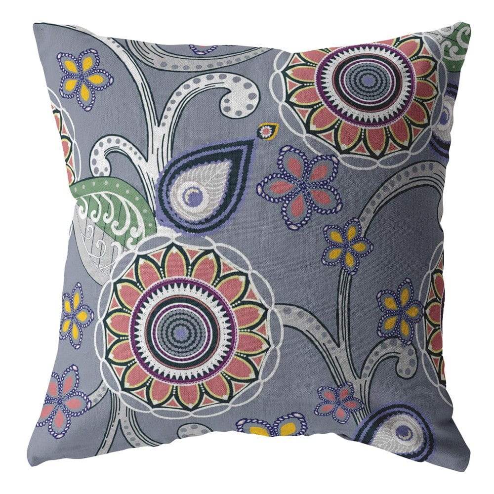 16” Gray Pink Floral Suede Zippered Throw Pillow - Homeroots