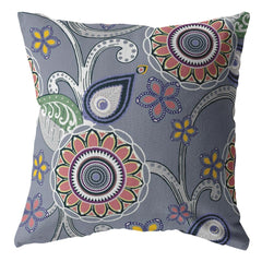 16” Gray Pink Floral Suede Zippered Throw Pillow - Homeroots