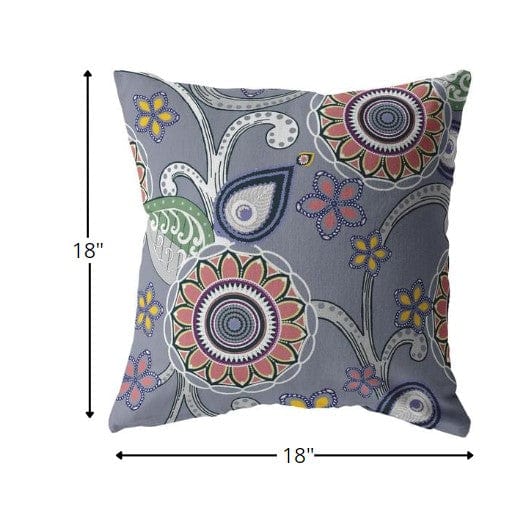 18” Gray Pink Floral Suede Zippered Throw Pillow - Homeroots