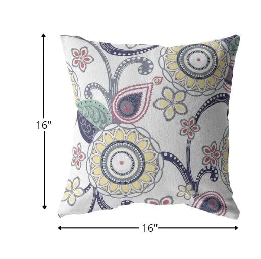 16” White Yellow Floral Suede Zippered Throw Pillow - Homeroots