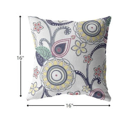 16” White Yellow Floral Suede Zippered Throw Pillow - Homeroots