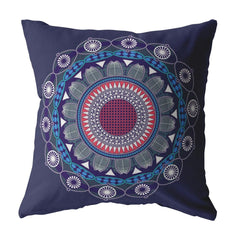 16"x16" Navy Zippered Suede Floral Throw Pillow - Homeroots