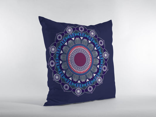 16"x16" Navy Zippered Suede Floral Throw Pillow - Homeroots