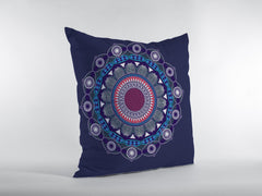 18"x18" Navy Zippered Suede Floral Throw Pillow