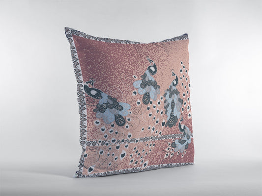 16” Dusty Pink Boho Bird Zippered Suede Throw Pillow - Homeroots