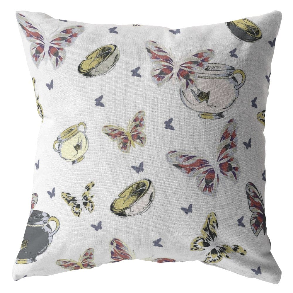 16" White Butterflies Zippered Suede Throw Pillow - Homeroots