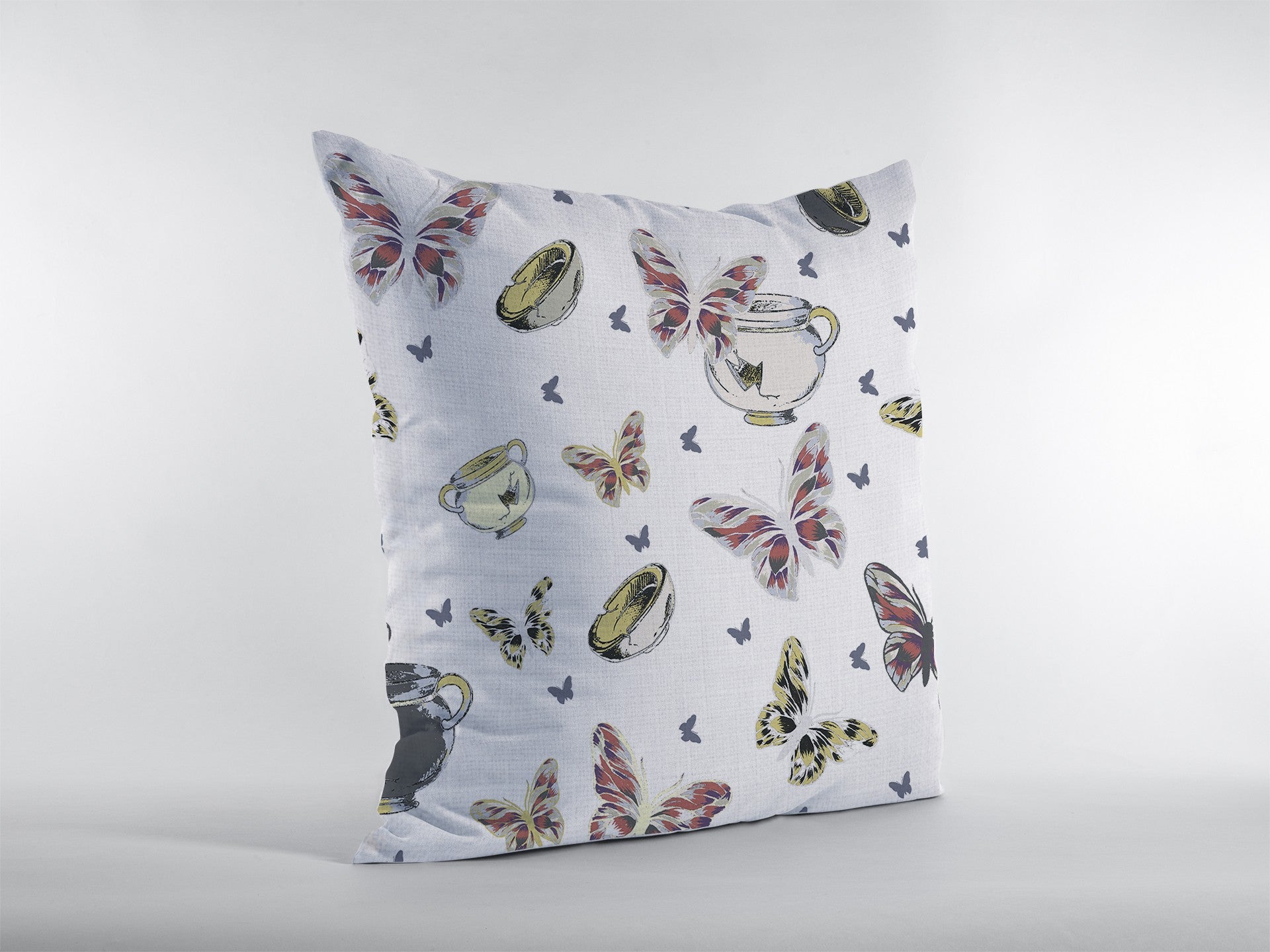 16" White Butterflies Zippered Suede Throw Pillow