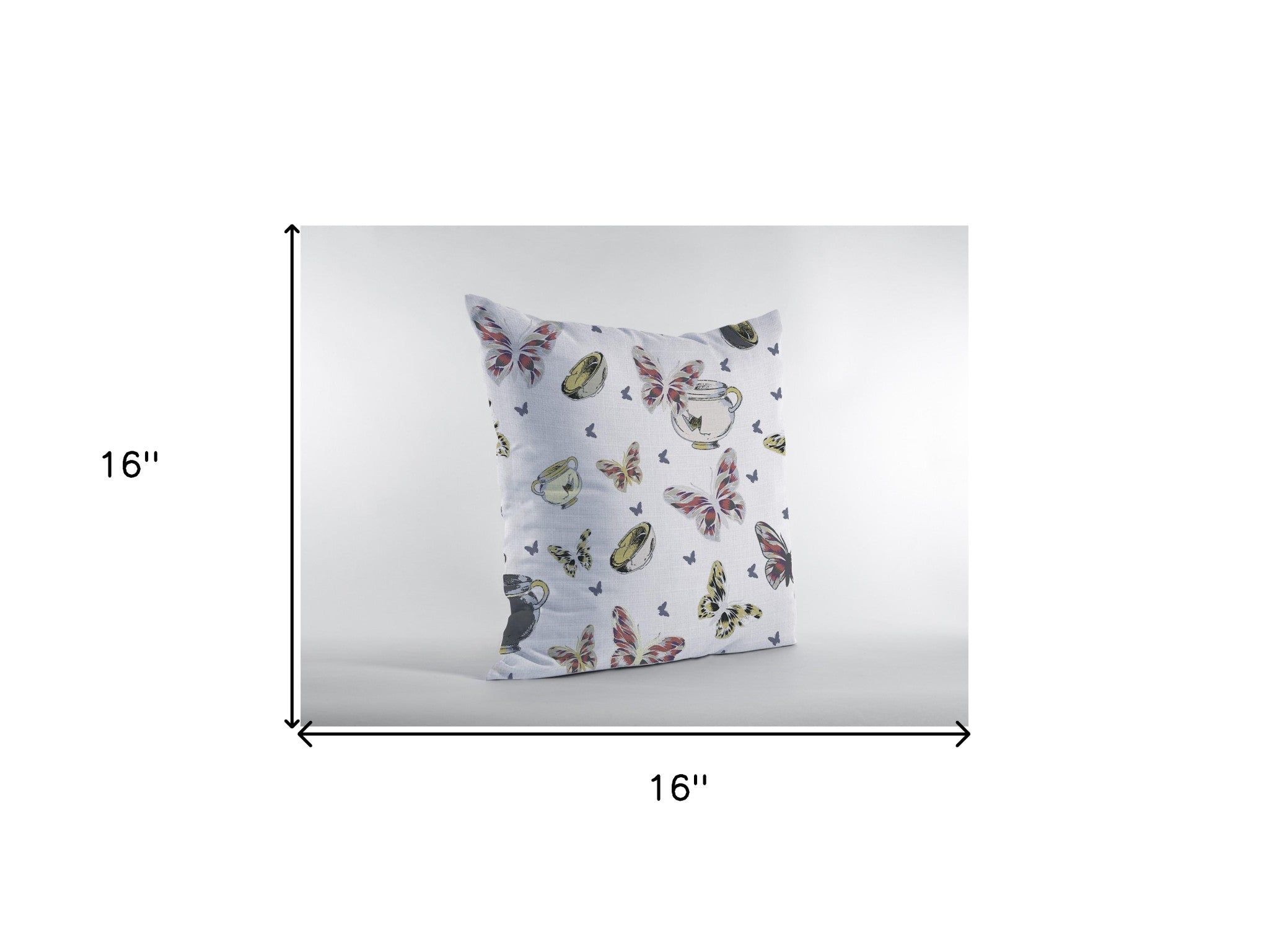 16" White Butterflies Zippered Suede Throw Pillow