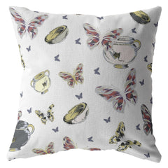 18" White Butterflies Zippered Suede Throw Pillow