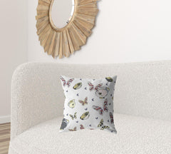 18" White Butterflies Zippered Suede Throw Pillow