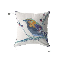 16” Blue White Robin Zippered Suede Throw Pillow - Homeroots