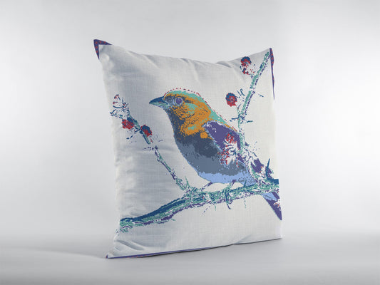 18” Blue White Robin Zippered Suede Throw Pillow