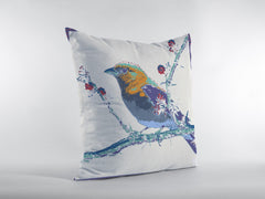 18” Blue White Robin Zippered Suede Throw Pillow